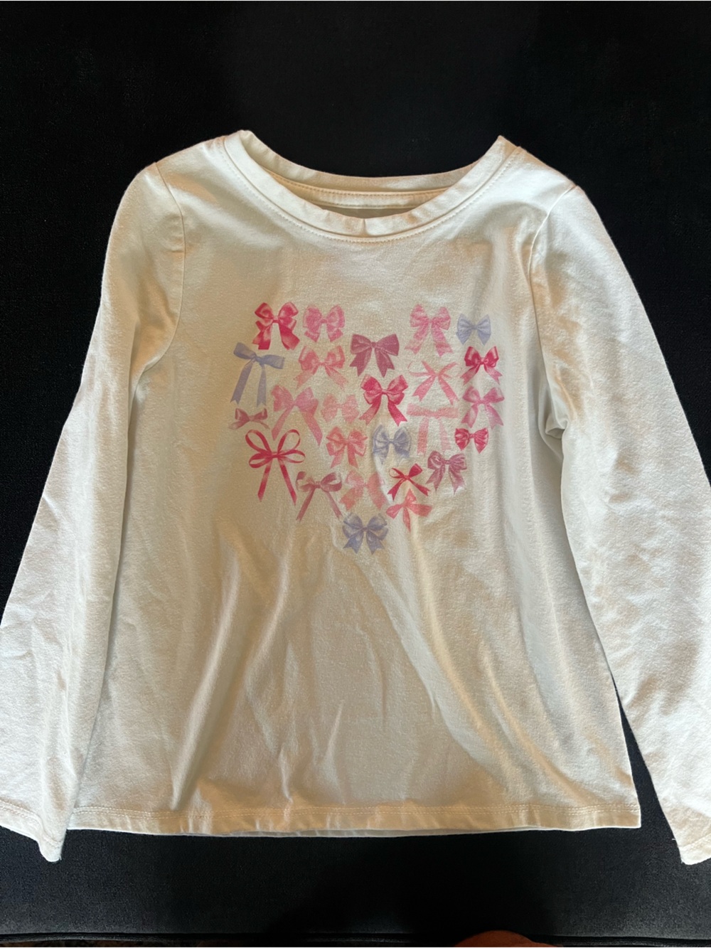 Cat & Jack White Long Sleeve Tee with Pink & Purple Bow Heart XS 4/5